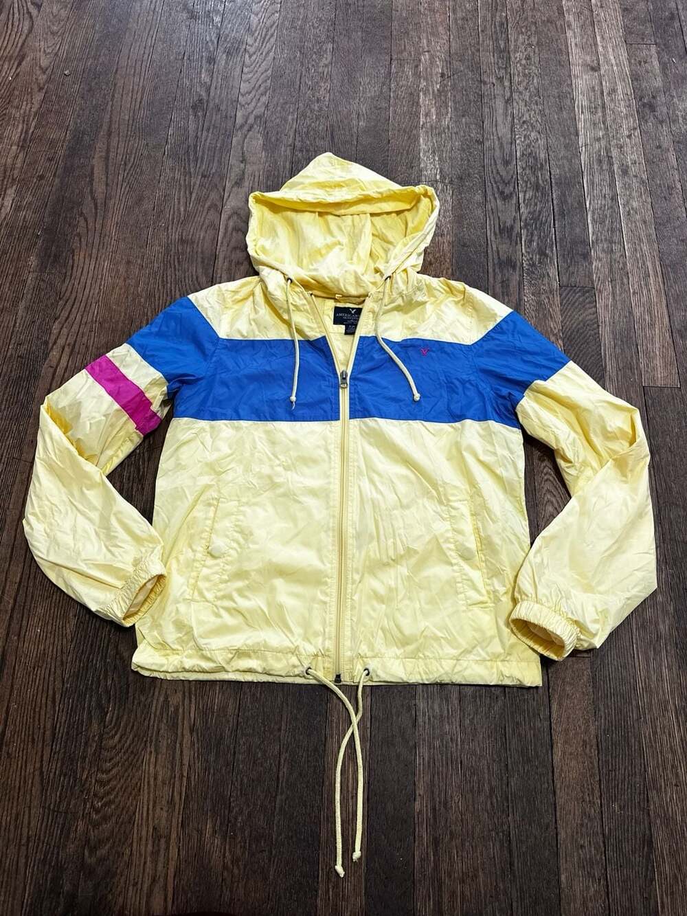 Y2K American Eagle Outfitters Yellow Colorblock Retro Windbreaker Jacket Size S/